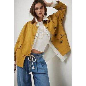 Free People Denim Barn Coat Womens M Mustard Chore Coat Country Utility Heritage